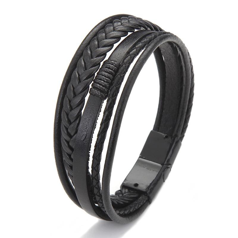 Leather Cord Handwoven Bracelet Men's Bangle Ethnic Style Good Luck Charm