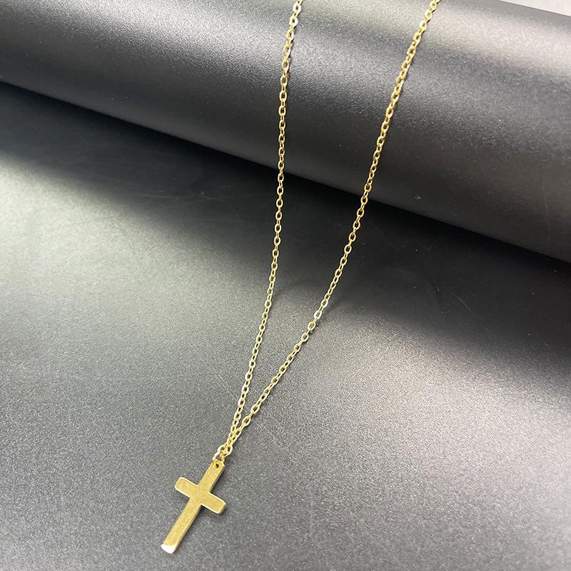 Stainless Steel Double Layer Cross & Bead Necklace for Women
