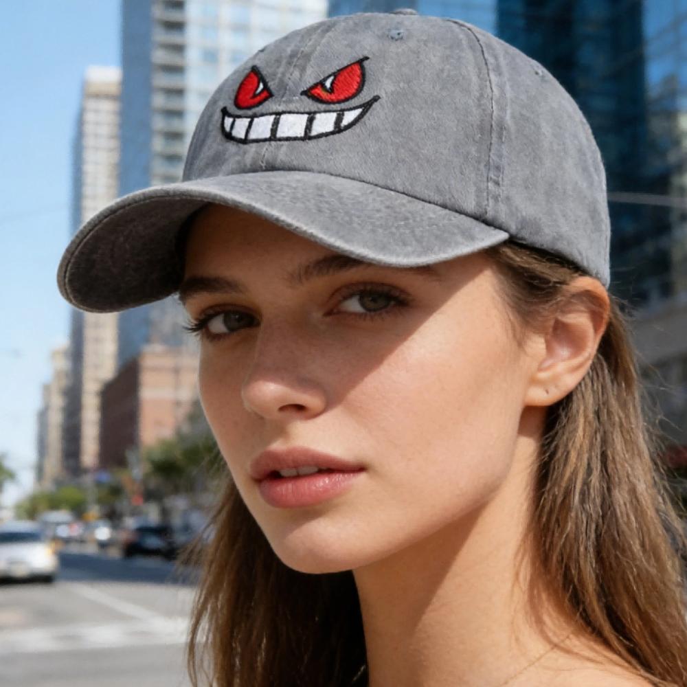 New Unisex Washed Cotton Cap Devil Embroidery Baseball Cap For Man Woman Casual Outdoor Dad Hat