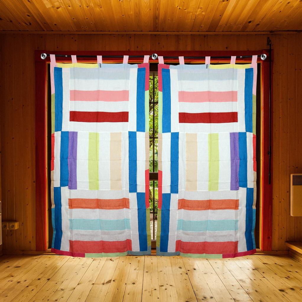 European Simple Bohemian Style Color Striped Lattice Sunshade Curtains 2 Panels Ethiopian Style Living Room Bedroom Window Decor