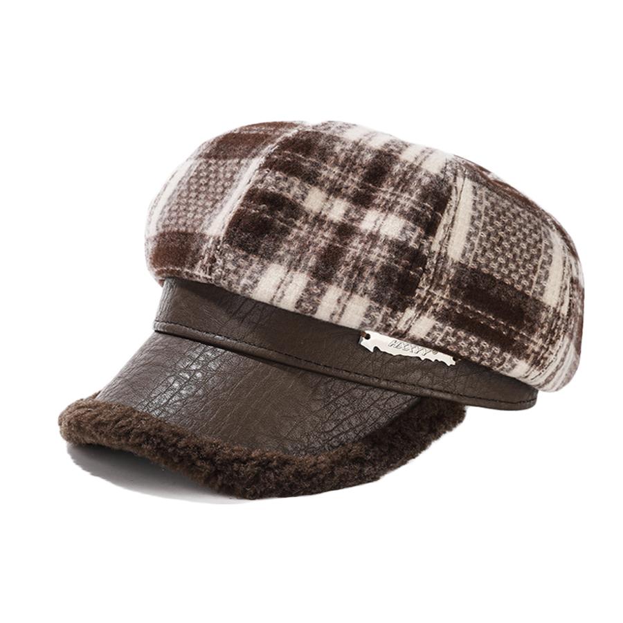 

Британский винтажный клетчатый восьмиугольный берет с толстой строчкой, теплый берет для женщин, кепка для газетчика на осень-зиму кофейный