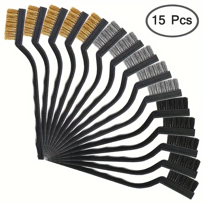 3/15pcs Professional Wire Brush Set - Perfect For Cleaning, Welding, Slag & Rust Removal - Stainless Steel, Brass & Nylon Brushe