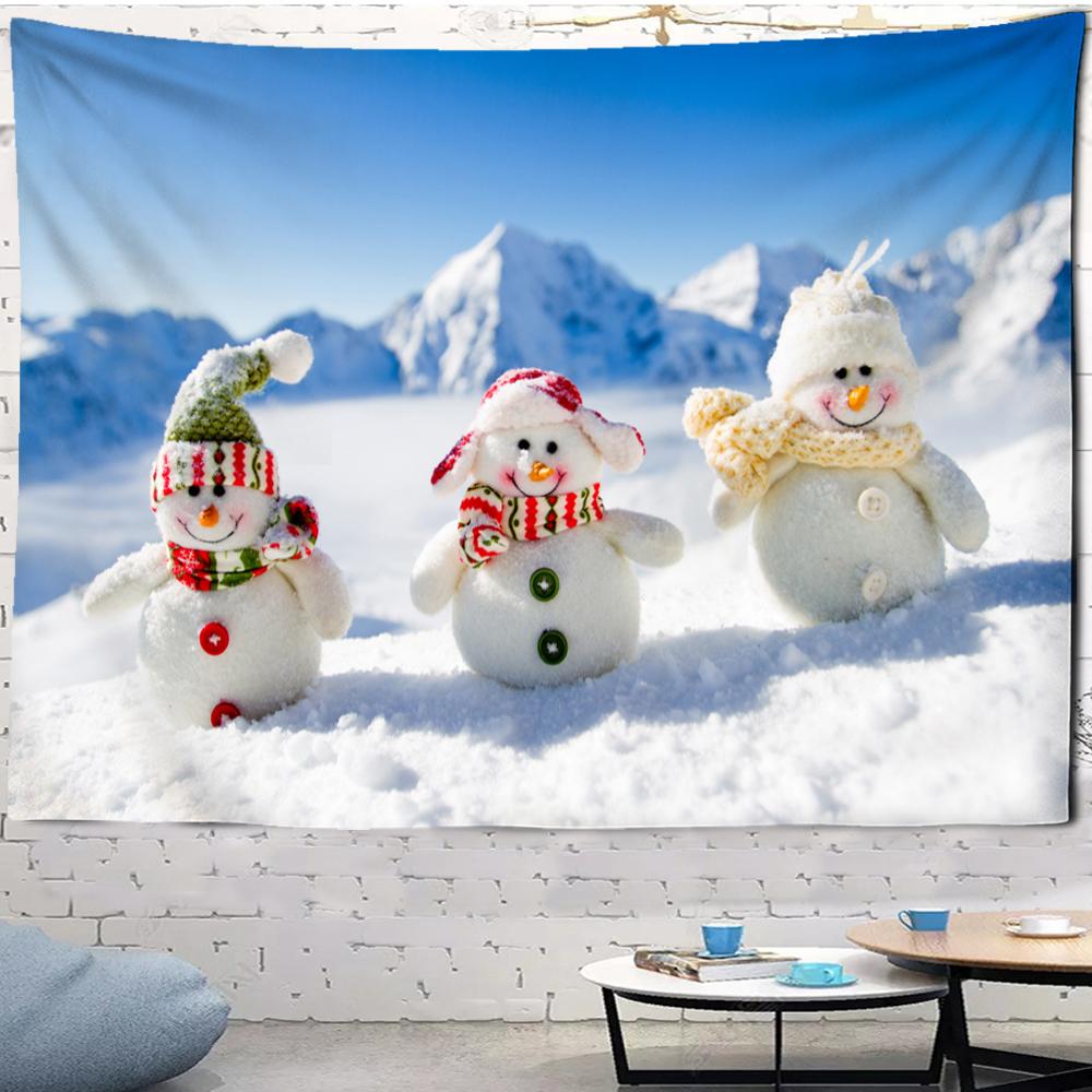 Christmas Little Snowman Tapestry Kawaii Wall Hanging Cute Scenery Anime Illustration Bedroom Living Room