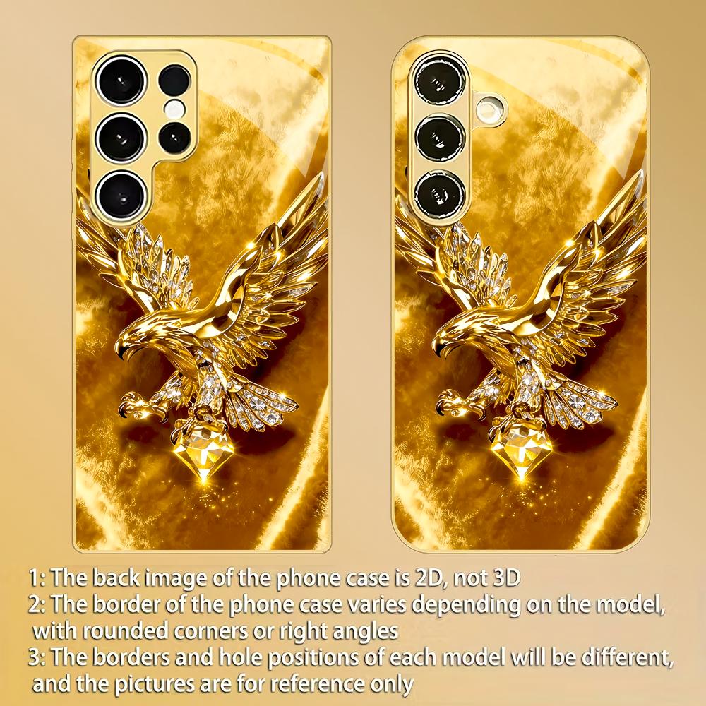 Eagle Design Electroplated Glass Phone Case Suitable for Samsung Galaxy S26 S25 S24 S22 S21 S20 FE/Ultra/Plus Scratch resistant