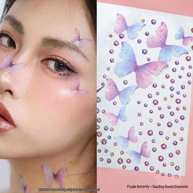 3D Butterfly & Star Face Sticker Set with Rhinestones & Pearls for Kids