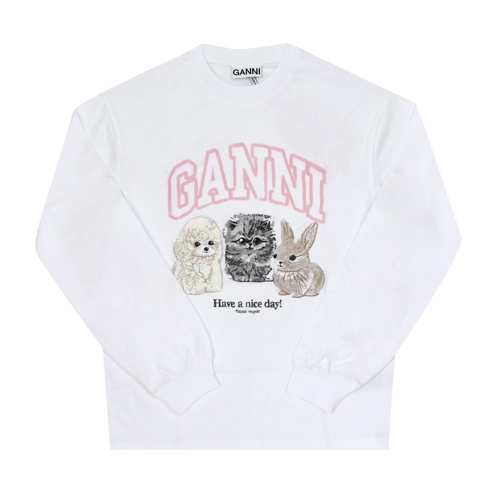 

Ganni Animal Logo Print Recut Heavy Women S Long Sleeve Tee T4275 151 T4275 151 (M)