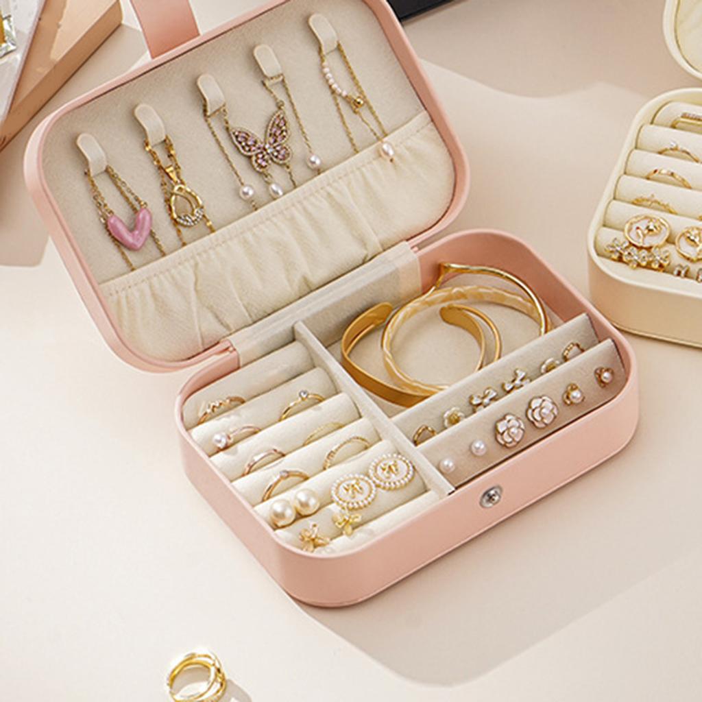 Portable Double-Layer Jewelry Box Suitable For Earrings, Rings And Necklaces Storage Box For Easy Travel Storage