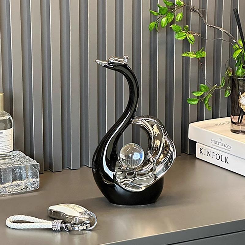 Crystal Ball Couple Swan Decoration for Modern Luxury Home Entrance, Living Room, Wine Cabinet, TV Stand, Wedding Gift