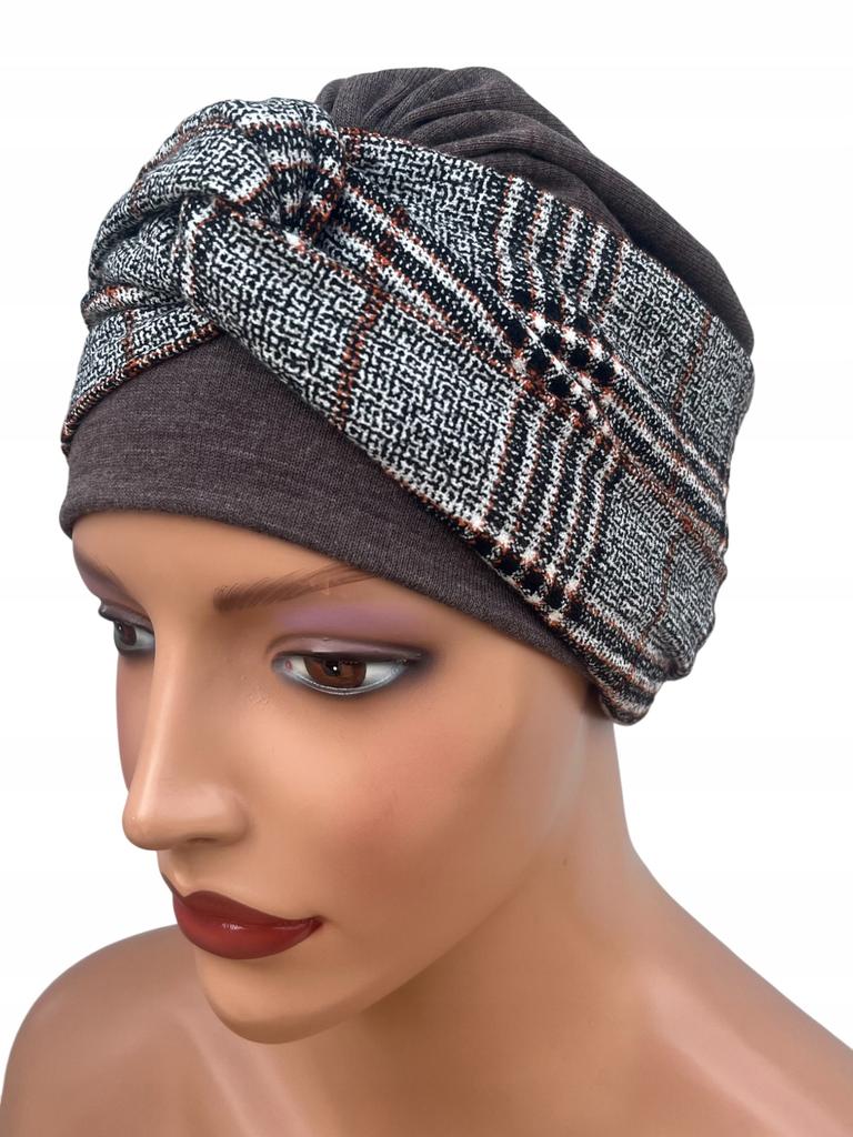Turban Damski Lena Brąz Sweterkowa 512 Chusta Jesień Także Po Chemioterapii
