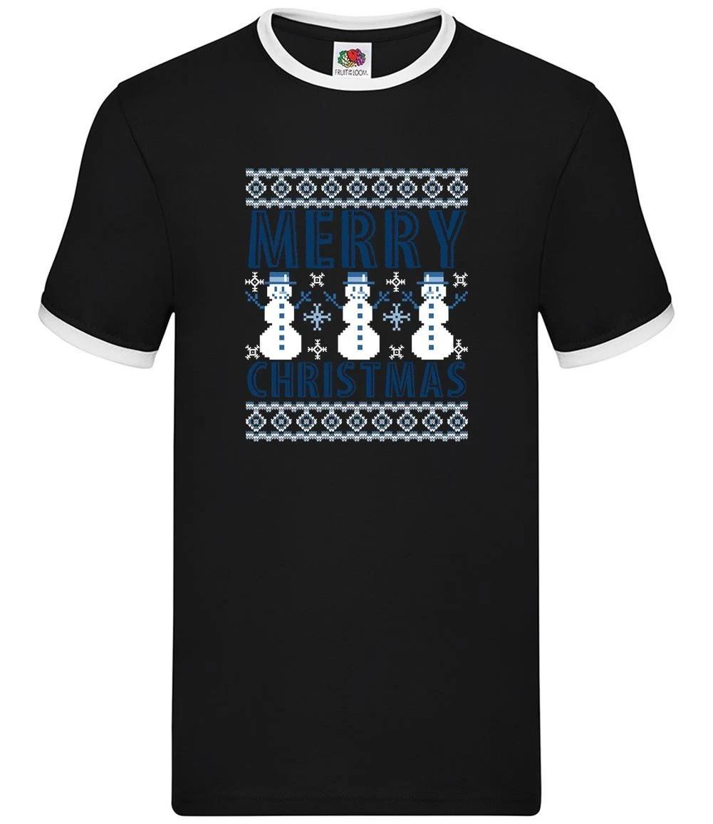 Merry Christmas - Mens Ringer - Santa Snow Snowman Funny Xmas Christmas XXXXL