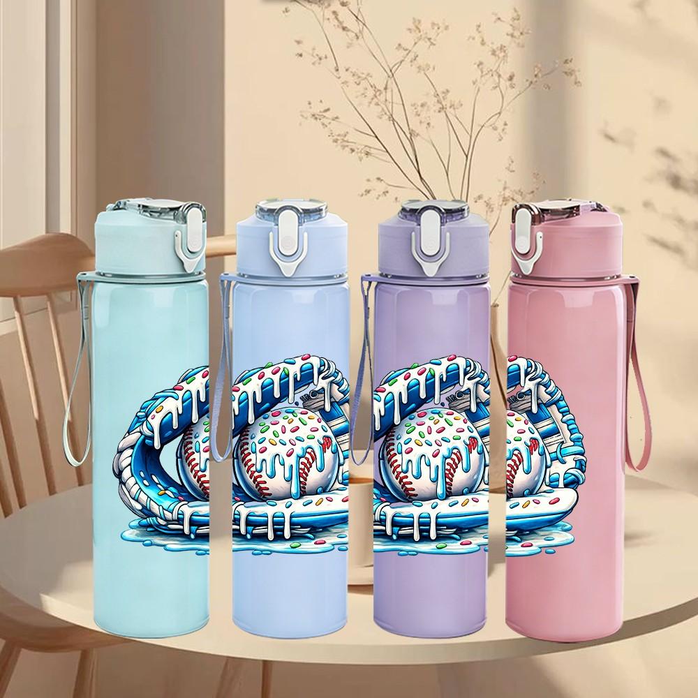 1PC Camouflage Baseball Glove Print 750ml Color Plastic Sports Water Bottle Leakproof Flip Straw Lid Suitable for Sports Office Home Use