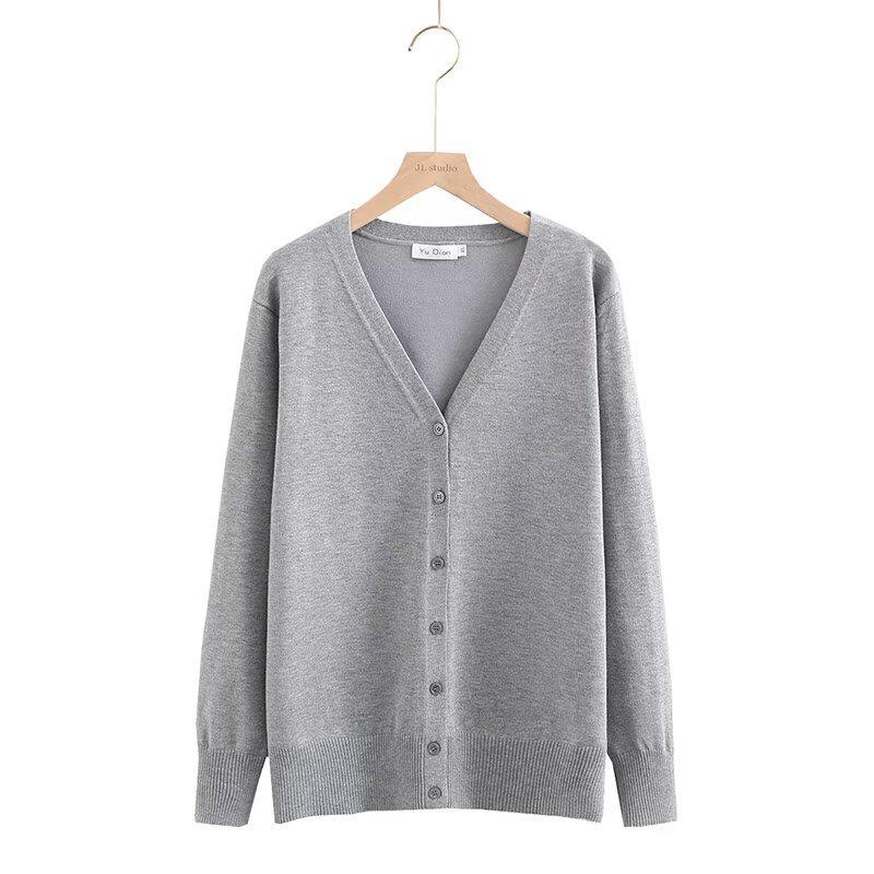2024 Autumn Plus Size V-Neck Knit Cardigan Long Sleeve Versatile Sweater for Women