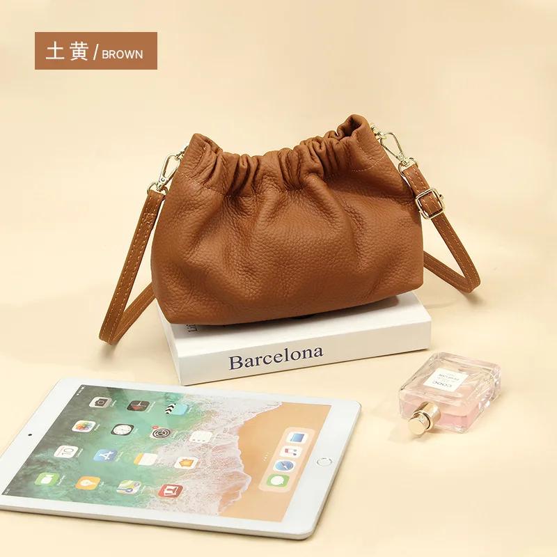 Cloud Clutch Purses for Women Dumpling Bag Soft Genuine Leather Underarm Bag Cowhide Handbag Small Flap Crossbody Bags