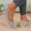 Gold Glitzer Spitz zulaufende Mittelhohe Pumps Glänzende Partyschuhe Blockabsatz Zum Hineinschlüpfen Pumps Lässige Alltagsschuhe Damenschuhe Größe 35-42