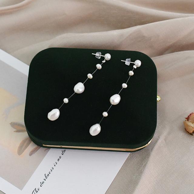 

Длинные серьги с натуральным барочным жемчугом из стерлингового серебра 925 пробы, свадебные украшения для женщин 7CM белый