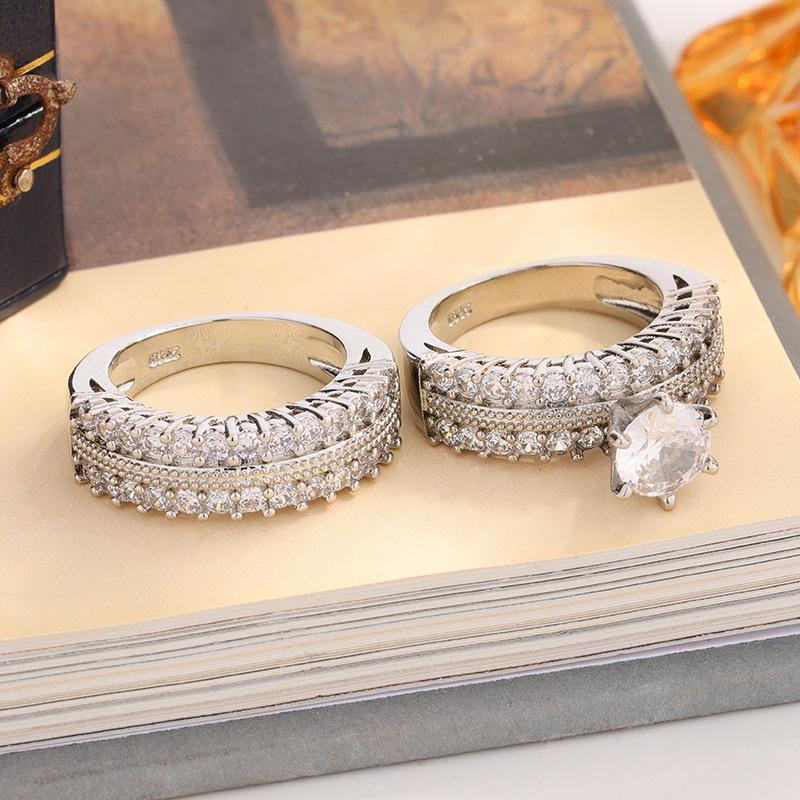 New Classic Bridal Sets Ring 2 Piece Set with Sparkling Cubic Zircon Elegant Diamond Ring Wedding Party Jewelry