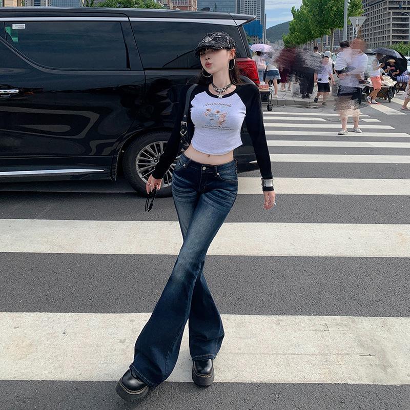 Women's Low Rise Flare Jeans Slim Fit Vintage Denim Pants Elegant Streetwear Bootcut Jeans For Autumn Daily Wear