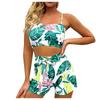 New Sexy Women  Plant Print Split Swimsuit Pattern Beach Bikini Set