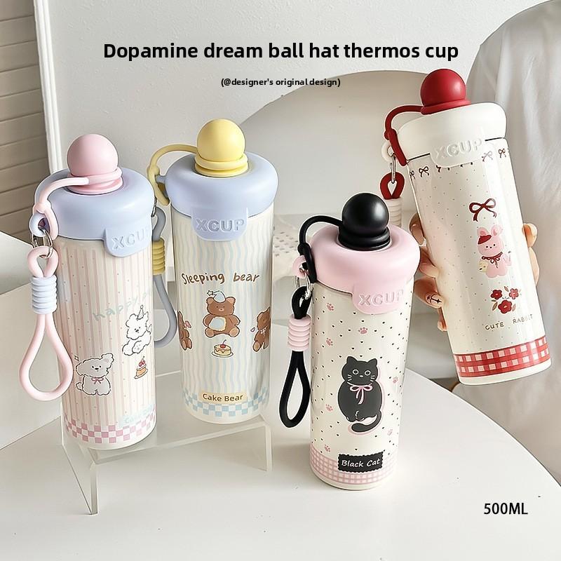 Tier Kätzchen Druck Isolierbecher Mit Tragegurt Auslaufsicherer Deckel Reise Für