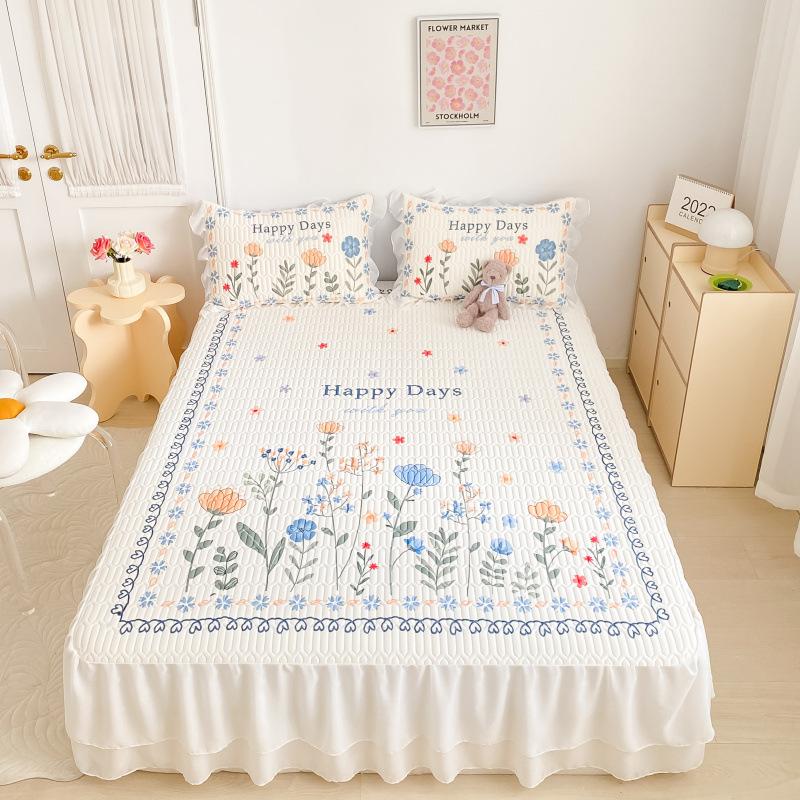 

Утолщенный латексный коврик для сна, юбка-кровать, комплект из трех маленьких свежих высококачественных шифоновых кружев, которые можно стирать и складывать. 150*200+45cm 48*74*2