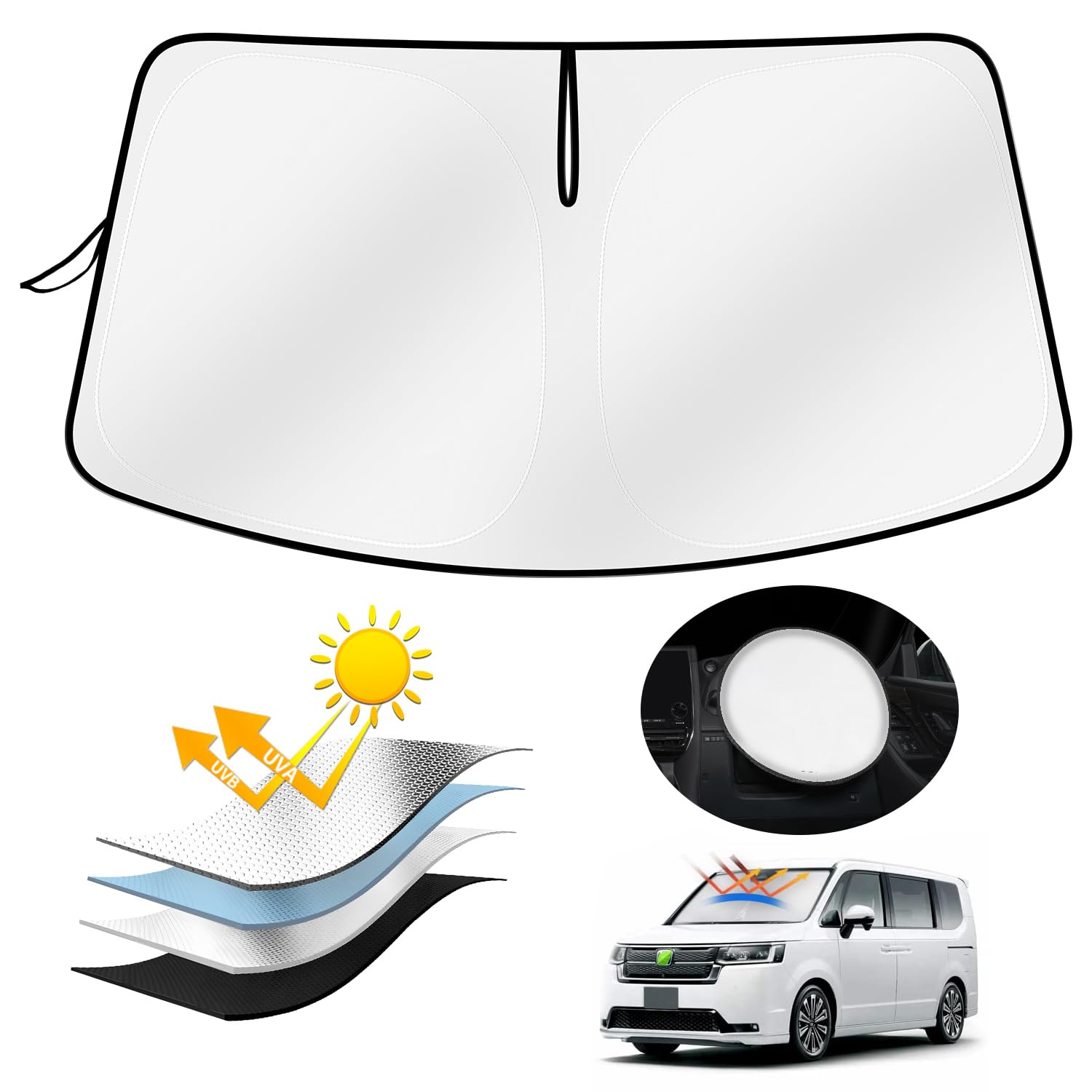 

AUTO SPEC Honda Step Wagon RP8 Front Car Air Sparda Front Blackout STEPWAGON RP Series May 2022 UV Sun Heat Foldable Sunshade with Storage Bag with