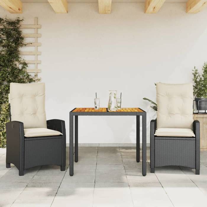 VidaXL 3-Piece Garden Dining Set with Cushions, Table and Chairs with Adjustable Backrest, Outdoor Furniture, 3212653