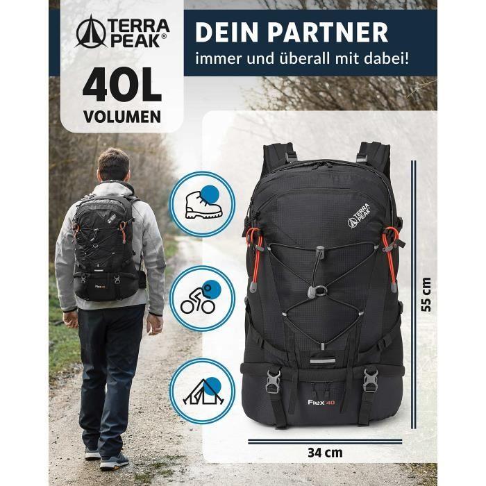 Wanderrucksack - terra peak - flex 40 - 40l - noir - ergonomique - mixte