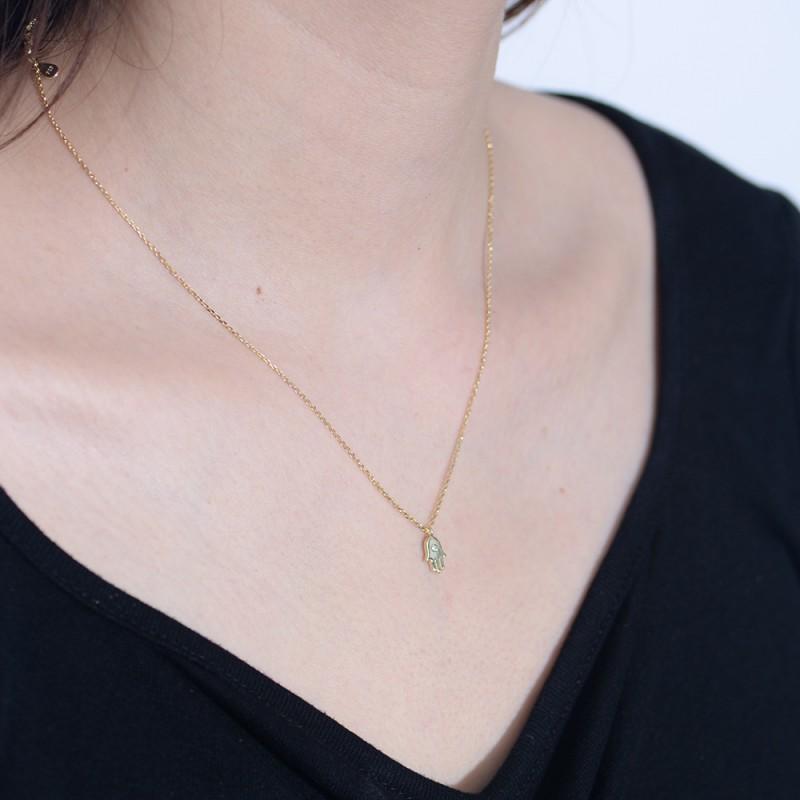 Hip Hop Ins Style Zircon Fatima Hand Pendant Necklace Unique Clavicle Chain Women