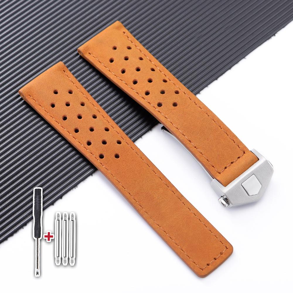 

Дышащий ремешок для часов из коровьей кожи для Tag Heuer для ремешка для часов Carrera 20 мм 22 мм 24 мм матовый кожаный браслет мужской женский браслеты 24mm&Silver Buckle коричневый