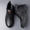 Leather Shoes Men's Soft-soled Casual Cotton Shoes Fleece Non-slip British Leather Boots 2024 New Winter Men's Shoes
