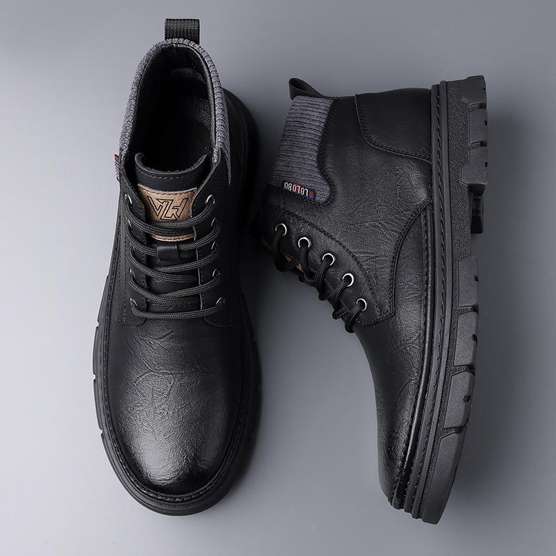 Leather shoes men's soft-soled casual cotton shoes fleece non-slip British leather boots 2024 new winter men's shoes