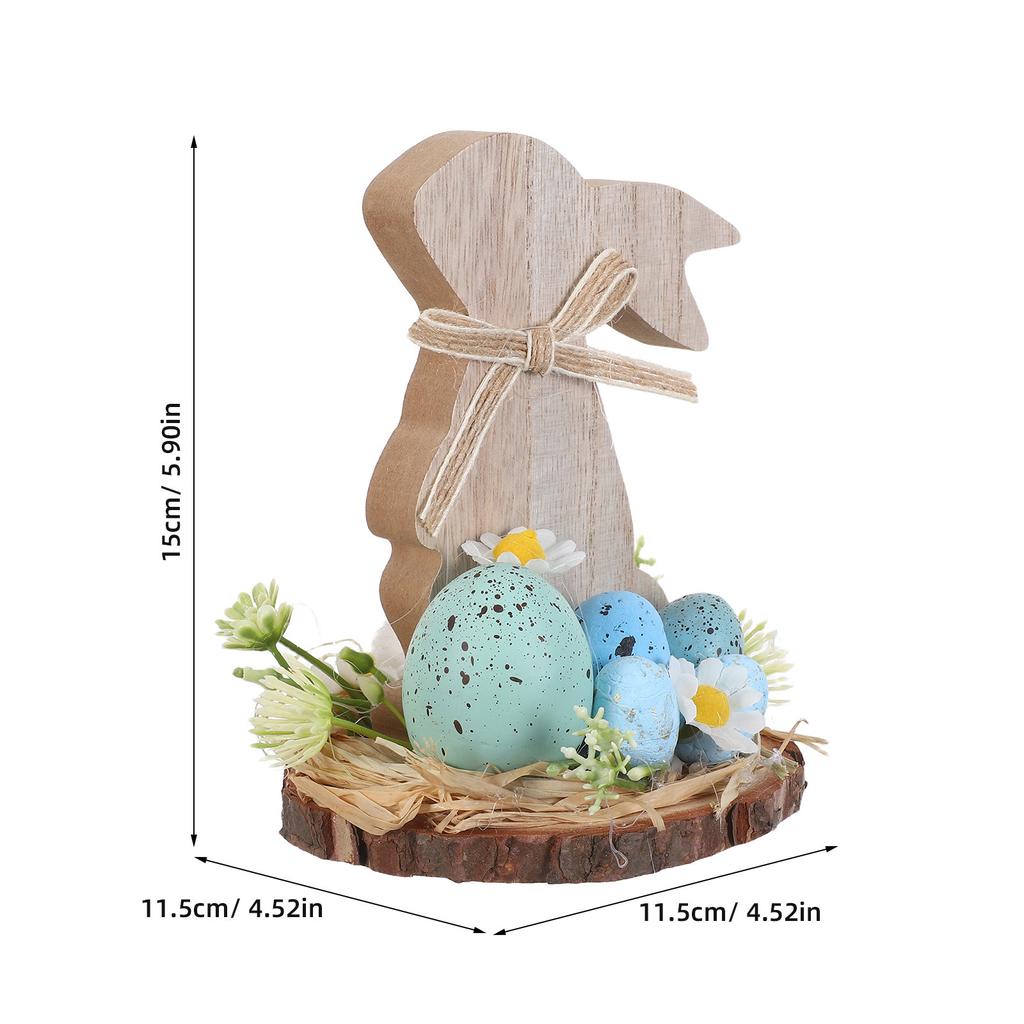 Vintage Wooden Easter Bunny Tabletop Centerpiece Farmhouse Spring Decor Egg Hugging Rabbit with Flowers for Dining Table Cabinet