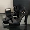 Fashion Liyke Runway Style Black High Heels Platform Sandals For Women Cozy Silk Square Toe Buckle Strap Lady Party Dress Shoes Size 40