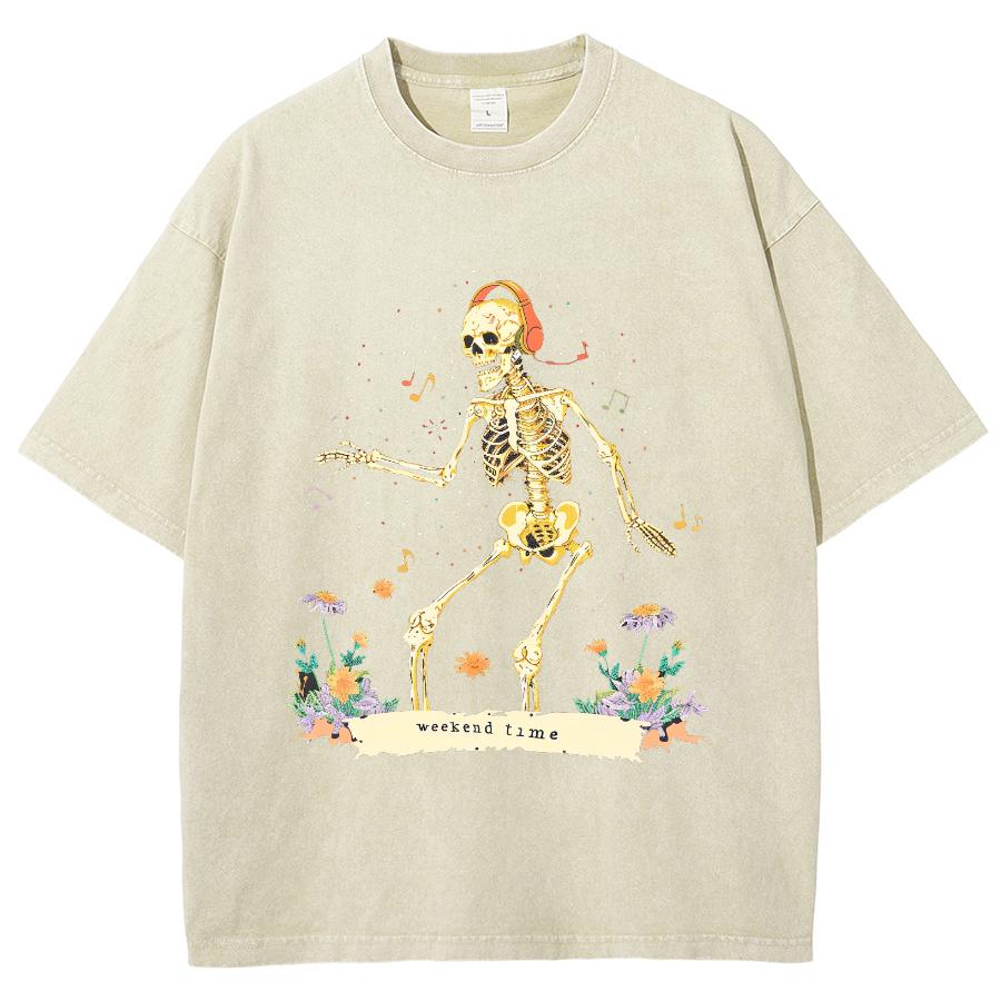 Potisk lebky Retro T-shirt Snížená ramena Pánská Dámská Vintage Trička s krátkým rukávem Jednobarevná