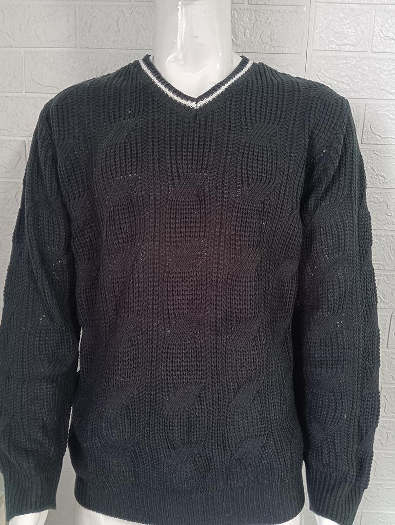 Men's V-Neck Cable Knit Sweater with Ribbed Trim, Casual Pullover in Multiple Colors