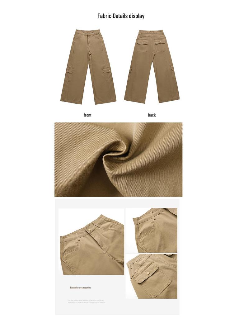 Women's Military Green Wide-Leg Jeans: Autumn Curved Knife Design, Loose Fit, Floor-Length Casual Workwear Pants.