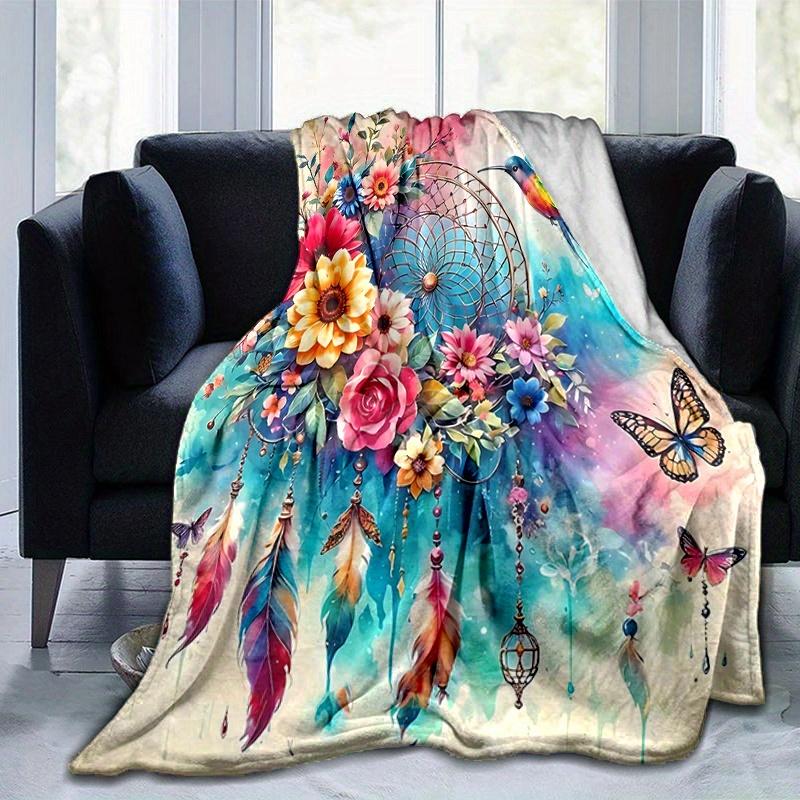 1pc Birds Flowers Butterflies and Feathers in a Fantasy Garden  Soft Warm Home Decorative Blankets for Couch Bed Sofa, Living Room, Travel, Camping