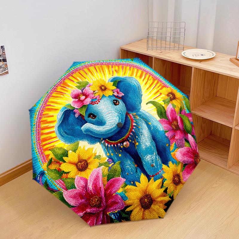 1 PC Automatic Folding Umbrella - Elephant Pattern, Portable & Foldable Design with 8 Ribs, Christmas Birthday Gifts
