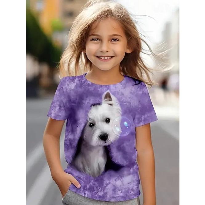 Summer New Casual and Comfortable Animal Print Girls Round Neck Short Sleeve T-shirt