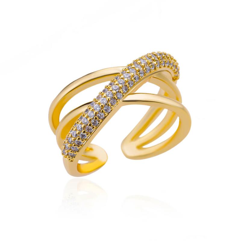 2025  Trendy Gold Plated Stainless Zircon  Rings For Women Chain Geometry Zircon Finger Ring Jewelry Gift