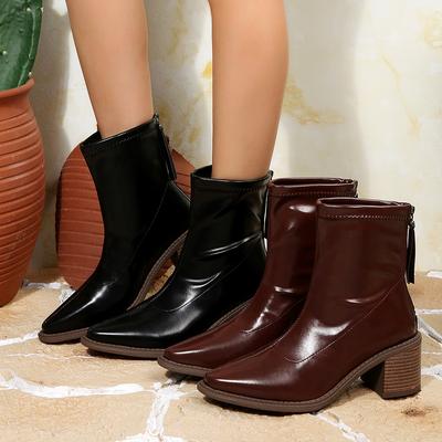 Nouveau Style Bottes d'Automne Femmes Chaussures en Cuir Fendu pour Femmes Bout Carré Chaussures à Talons Carrés Bottes Modernes Décontractées à Fermeture Éclair Zapatos Mujer