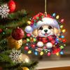 Christmas Acrylic Flat Surface Pendant With Cute Puppy Checkered Design Scarf