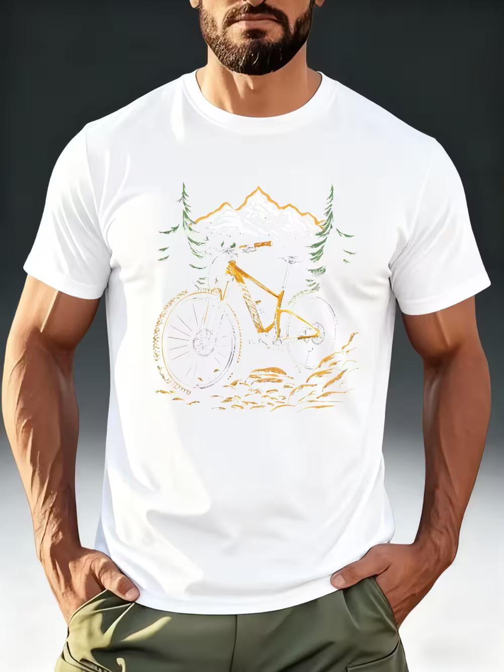 Men S Outdoor Cycling Short-Sleeve T-Shirt Featuring a Mountain Bike Forest Cycling Theme Print XL