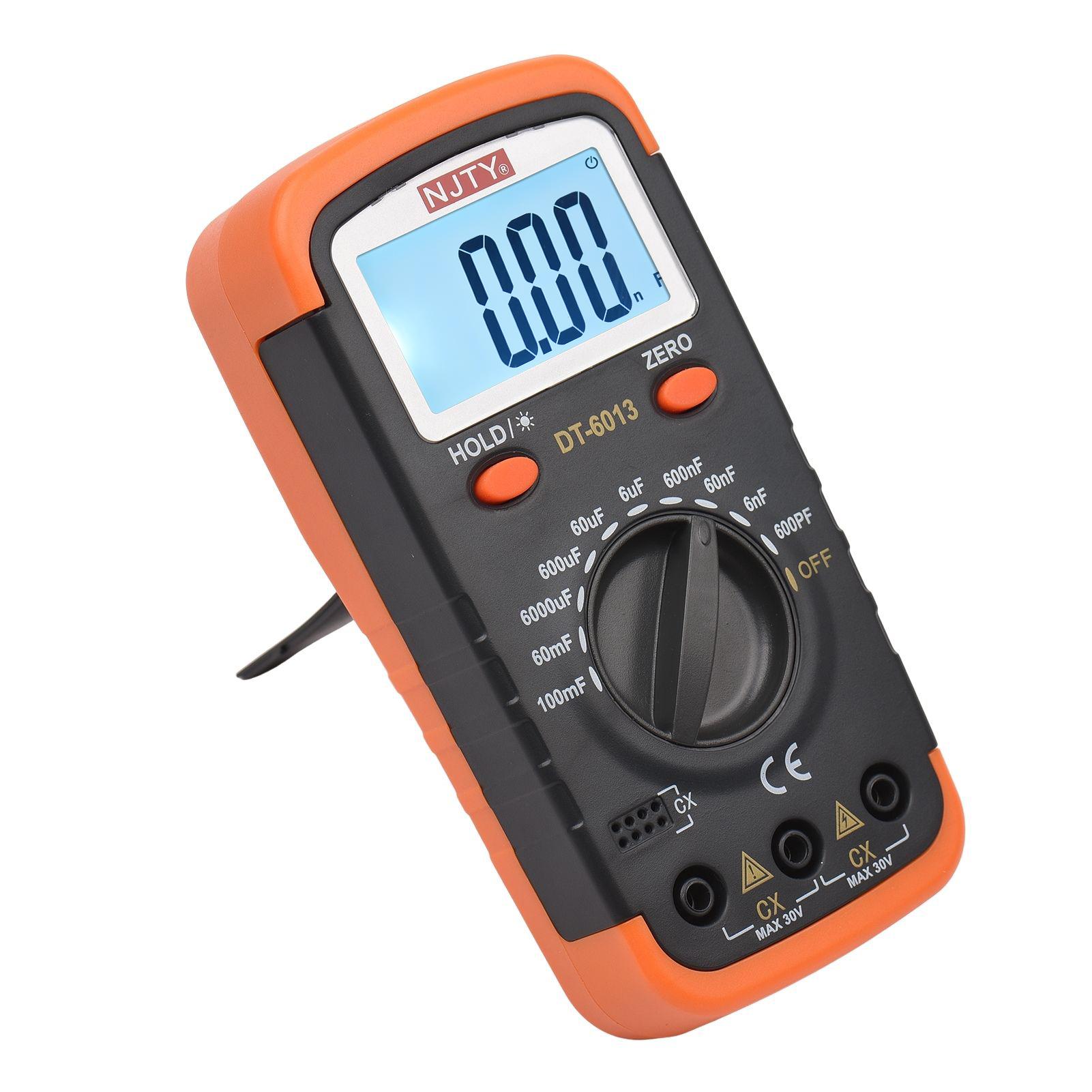 

NJTY Digital Capacitance Meter with LCD Backlight Display 600pF to 100mF High Accuracy 6000 Counts Capacitor Tester Kit