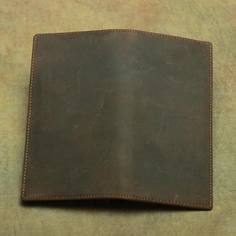 Crazy Horse Echtes Leder Bifold Lange Geldbörse für Herren Vintage Klassisch Rindsleder Herren Geldbörse Langlebiges Karten Bargeld Portemonnaie