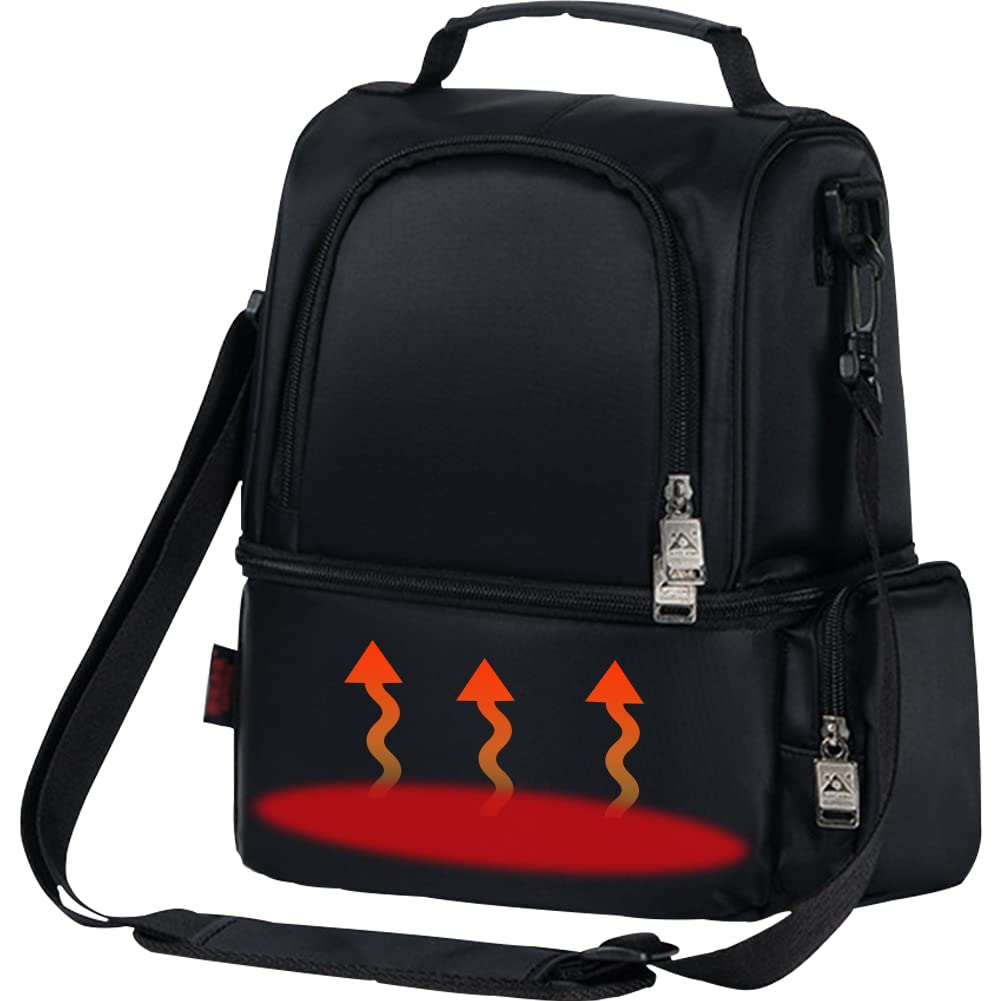 YUYAKESHI Lunch Heats Lunch 11L for Commuting and Outdoor Use Bag, USB-Powered, Insulated, Box, Capacity, Dual-Layer, Built-in Heater, (Black)