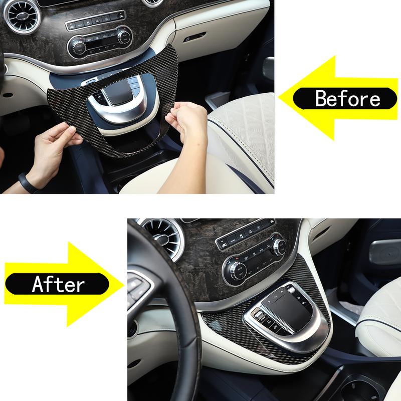 2 pieces Soft carbon fiber Car central control gear panel sticker for Mercedes-Benz V-Class 2015- Interior accessories