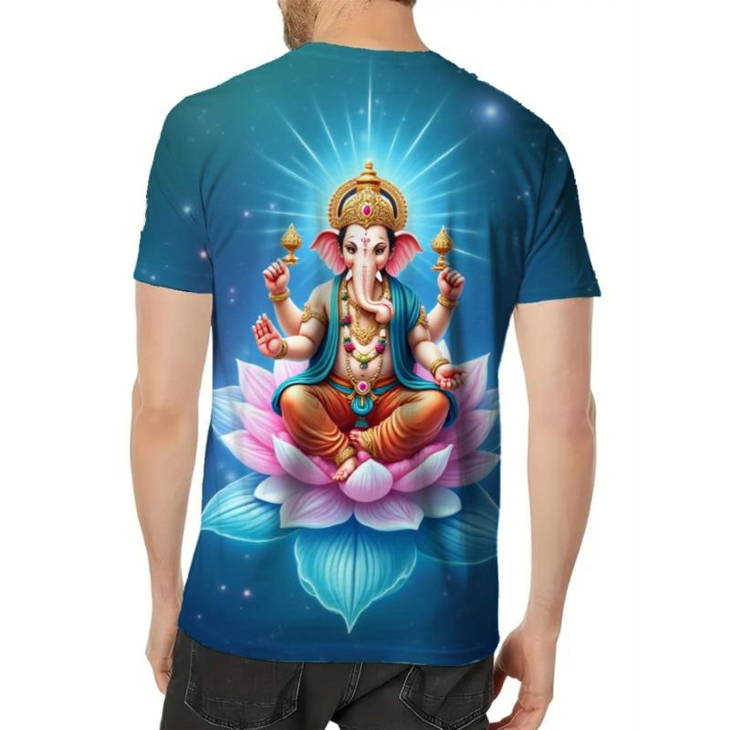 Men's 3D All-Over Print T-Shirt - Meditating Elephant Deity on for Lotus with Radiant Aura,