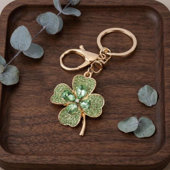 Four Leaf Clover Keychain Rhinestone Lucky Four Leaves Clover Keychain with Lobster Clasp Sparkling Good Luck Charm Gift for Women