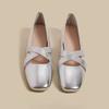 Fashion Silver Single Shoes Women's 2025 Spring New French Square Head Low Heel Retro Ballet Light Mouth Mary Jane Shoes for Women Pumps